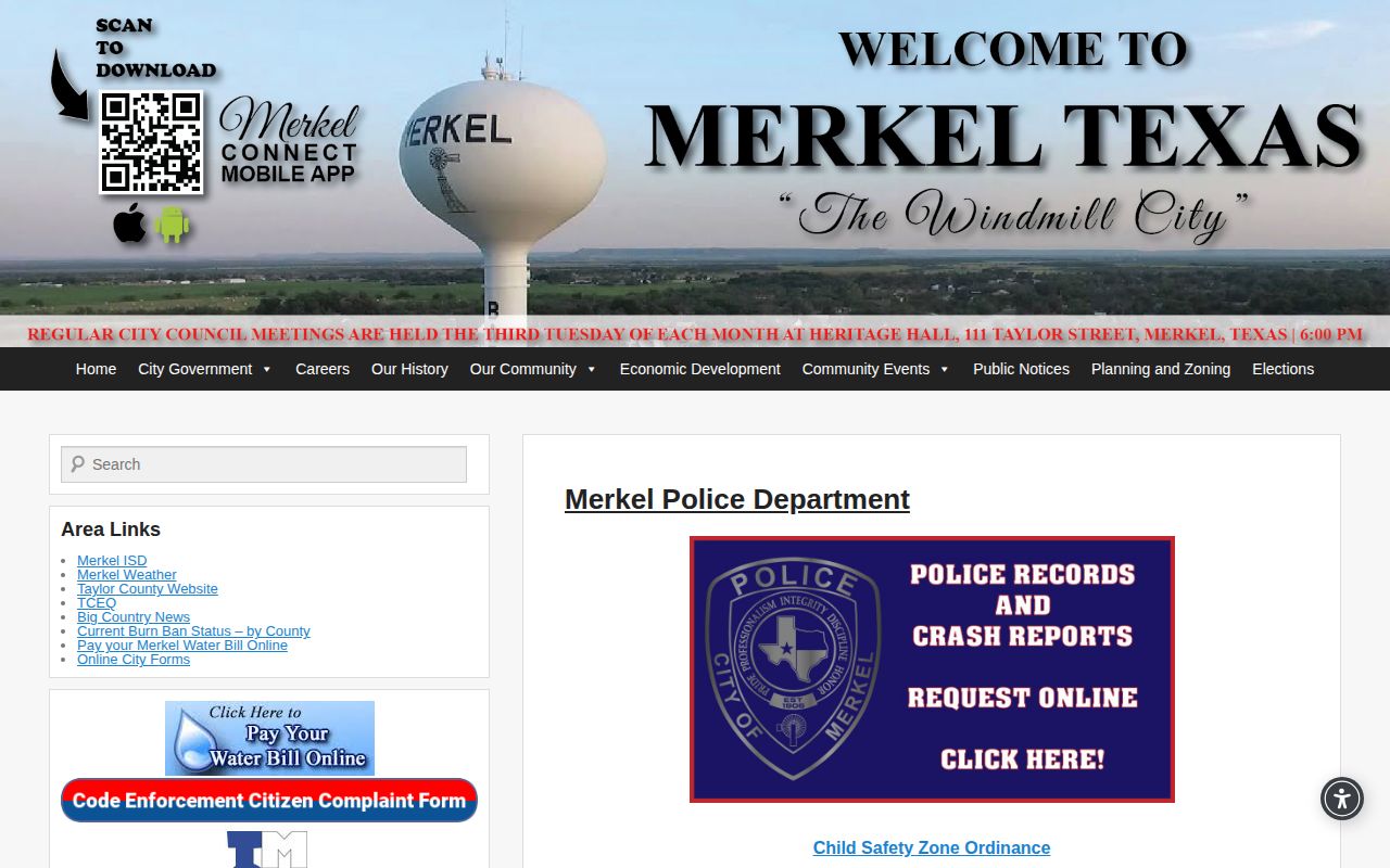 Merkel Police Department official records information, Taylor County arrest-record context