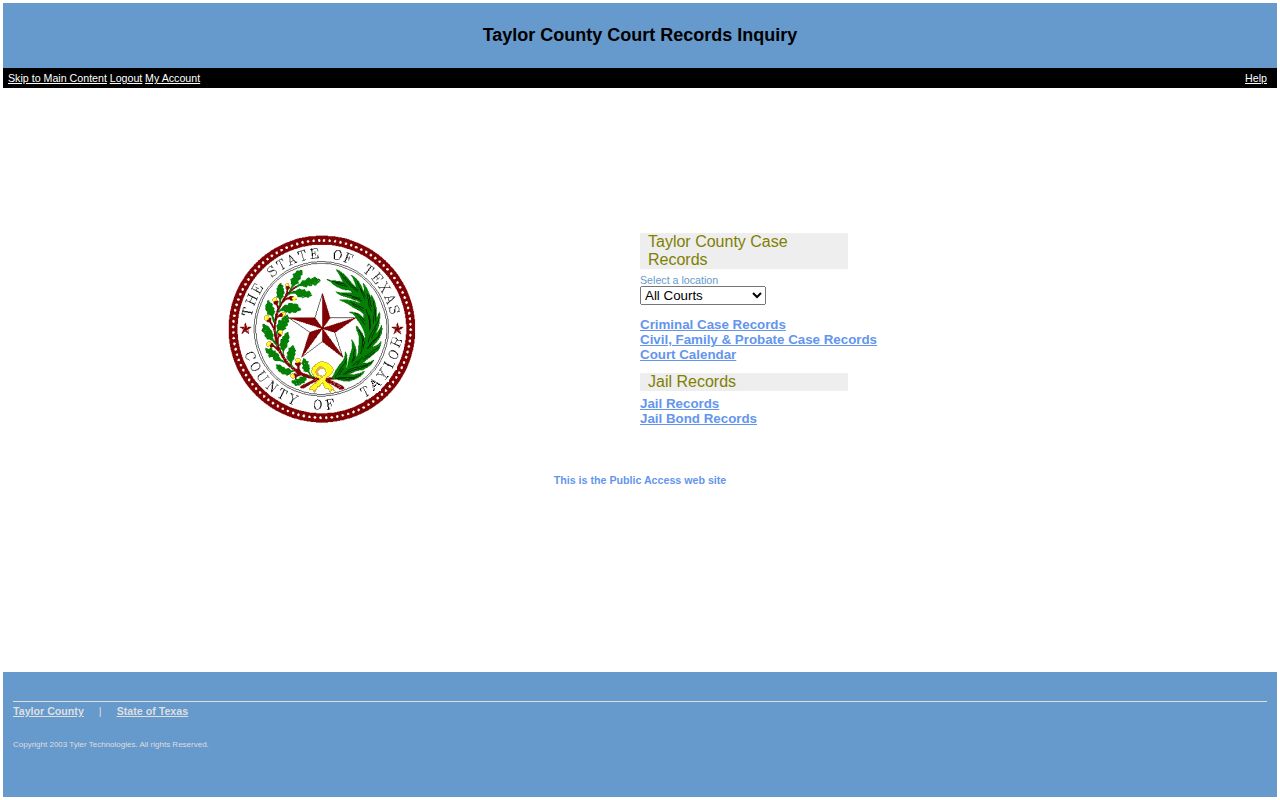 Taylor County jail record search portal for booking and custody records